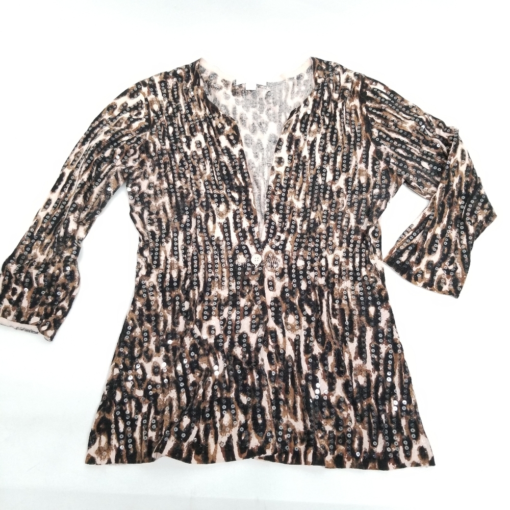 New York & Company Animal Print Sequin Cardigan